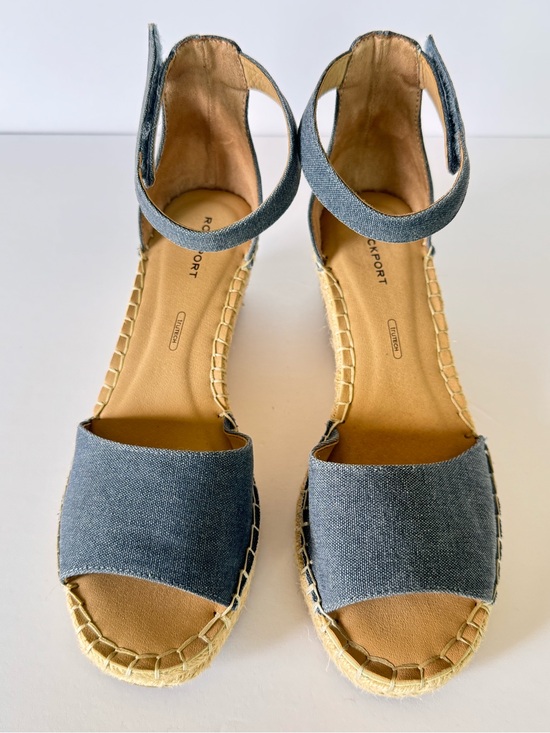 Rockport Shoes - Rockport Denim Blue Espadrille Wedge Sandals Size 8 Canvas Ankle Strap